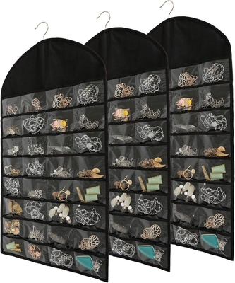 FORAINEAM 3 Paket HANGING Perhiasan ORGANIZER 32 POCKETS 18 Hook &amp; Loops kalung pemegang anting-anting gelang cincin tampilan