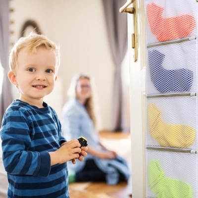 Pengatur lemari yang tergantung dengan kantong, pengatur kaos kaki 2 bungkus untuk mencuci dan mengeringkan, tas penyimpanan dapat mengatur kaus kaki,