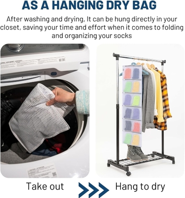 Pengatur lemari yang tergantung dengan kantong, pengatur kaos kaki 2 bungkus untuk mencuci dan mengeringkan, tas penyimpanan dapat mengatur kaus kaki,