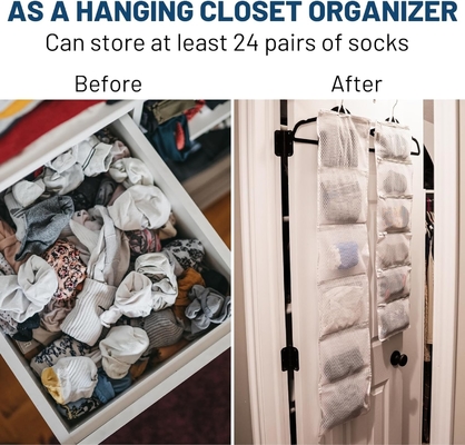 Pengatur lemari yang tergantung dengan kantong, pengatur kaos kaki 2 bungkus untuk mencuci dan mengeringkan, tas penyimpanan dapat mengatur kaus kaki,