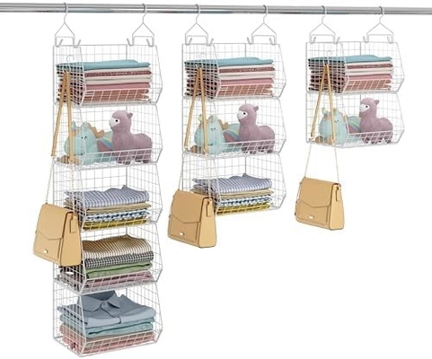 X-COSRACK 4 TIER FOLDABLE ORGANIZER KAROBOT, rak pakaian dengan 5 S HOOKS, dinding mount &amp; kabinet kawat penyimpanan keranjang tempat sampah,