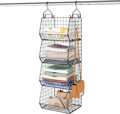 X-COSRACK 4 TIER FOLDABLE ORGANIZER KAROBOT, rak pakaian dengan 5 S HOOKS, dinding mount &amp; kabinet kawat penyimpanan keranjang tempat sampah,