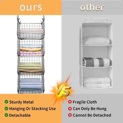 X-COSRACK 4 TIER FOLDABLE ORGANIZER KAROBOT, rak pakaian dengan 5 S HOOKS, dinding mount &amp; kabinet kawat penyimpanan keranjang tempat sampah,