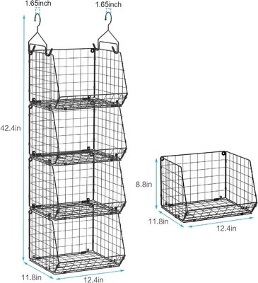 X-COSRACK 4 TIER FOLDABLE ORGANIZER KAROBOT, rak pakaian dengan 5 S HOOKS, dinding mount &amp; kabinet kawat penyimpanan keranjang tempat sampah,