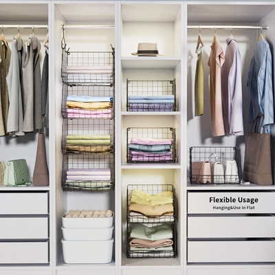 X-COSRACK 4 TIER FOLDABLE ORGANIZER KAROBOT, rak pakaian dengan 5 S HOOKS, dinding mount &amp; kabinet kawat penyimpanan keranjang tempat sampah,
