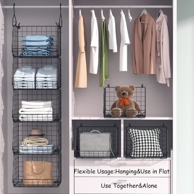 X-COSRACK 4 TIER FOLDABLE ORGANIZER KAROBOT, rak pakaian dengan 5 S HOOKS, dinding mount &amp; kabinet kawat penyimpanan keranjang tempat sampah,