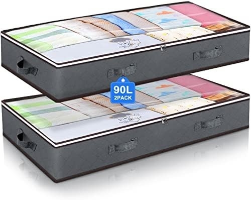 Budding Joy 90L Under Bed Storage Container, Closet Organizer dan Storage Bins, Foldable Underbed Storage Bags untuk