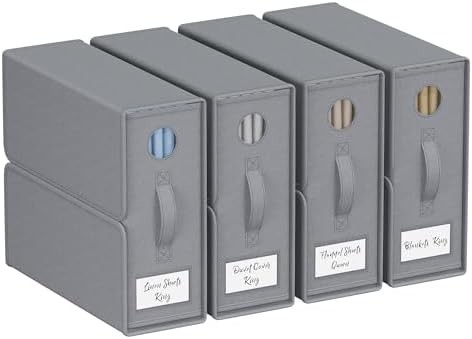 Organiser Sheet dan Storage, 4-Pack, Queen/King Size (Grey), Bed Sheet Organizer, Kain Storage Bin untuk Sheets,
