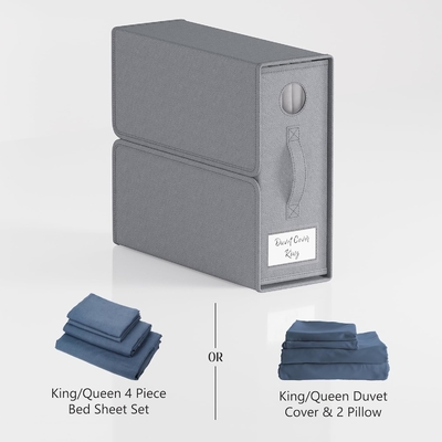 Organiser Sheet dan Storage, 4-Pack, Queen/King Size (Grey), Bed Sheet Organizer, Kain Storage Bin untuk Sheets,
