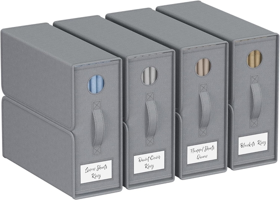 Organiser Sheet dan Storage, 4-Pack, Queen/King Size (Grey), Bed Sheet Organizer, Kain Storage Bin untuk Sheets,