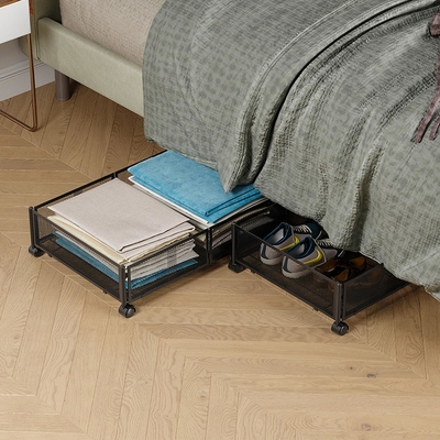 Storage di bawah tempat tidur dengan roda di bawah tempat tidur wadah penyimpanan logam besar lipat ruang-menghemat di bawah tempat tidur laci sepatu
