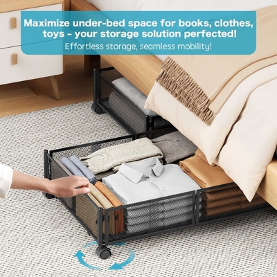 Storage di bawah tempat tidur dengan roda di bawah tempat tidur wadah penyimpanan logam besar lipat ruang-menghemat di bawah tempat tidur laci sepatu