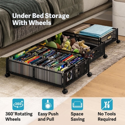 Storage di bawah tempat tidur dengan roda di bawah tempat tidur wadah penyimpanan logam besar lipat ruang-menghemat di bawah tempat tidur laci sepatu