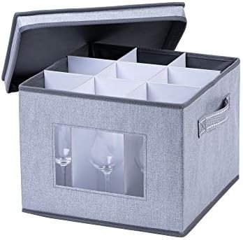 VENO 2 Pack Wine Glass Storage Box dengan tutup dan pegangan, Glasswares, China Organizer, bagus untuk bergerak, transportasi.