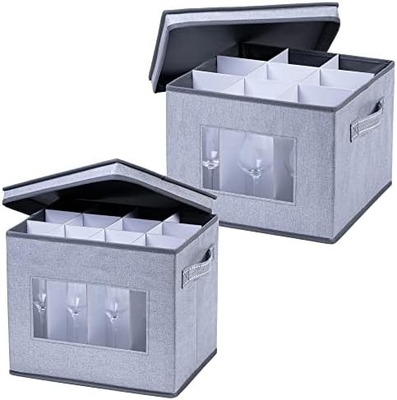VENO 2 Pack Wine Glass Storage Box dengan tutup dan pegangan, Glasswares, China Organizer, bagus untuk bergerak, transportasi.