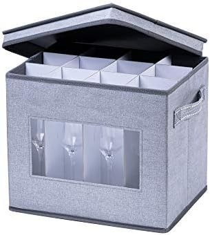 VENO 2 Pack Wine Glass Storage Box dengan tutup dan pegangan, Glasswares, China Organizer, bagus untuk bergerak, transportasi.