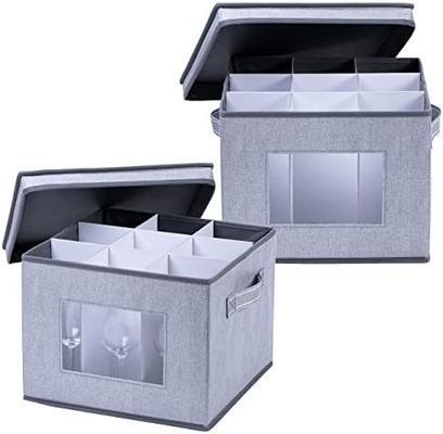 VENO 2 Pack Wine Glass Storage Box dengan tutup dan pegangan, Glasswares, China Organizer, bagus untuk bergerak, transportasi.