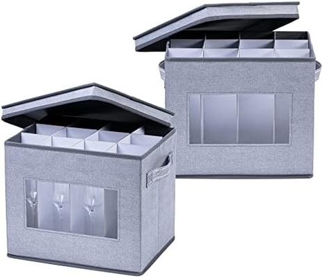 VENO 2 Pack Wine Glass Storage Box dengan tutup dan pegangan, Glasswares, China Organizer, bagus untuk bergerak, transportasi.