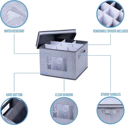 VENO 2 Pack Wine Glass Storage Box dengan tutup dan pegangan, Glasswares, China Organizer, bagus untuk bergerak, transportasi.