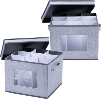 VENO 2 Pack Wine Glass Storage Box dengan tutup dan pegangan, Glasswares, China Organizer, bagus untuk bergerak, transportasi.