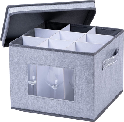 VENO 2 Pack Wine Glass Storage Box dengan tutup dan pegangan, Glasswares, China Organizer, bagus untuk bergerak, transportasi.