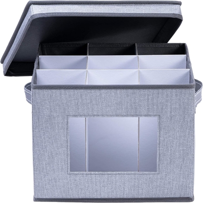 VENO 2 Pack Wine Glass Storage Box dengan tutup dan pegangan, Glasswares, China Organizer, bagus untuk bergerak, transportasi.