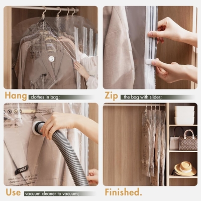 TAILI Tas Penyimpanan Vakum Gantung Tas Penghemat Ruang, Set 4 (2 Panjang, 2 Pendek), Tas Penutup Vakum Jelas Untuk Pakaian