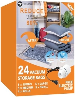 12 Paket kantong penyimpanan vakum (3 X JUMBO, 3 X LARGE, 3 X MEDIUM, 3 X LITTLE), SPASSE SAVER SEALER KOMPRESI kantong dengan