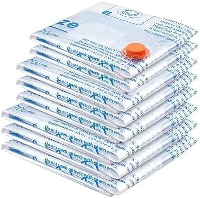 8 Paket kantong penyimpanan vakum dengan pompa udara listrik, 2 JUMBO, 2 besar, 2 sedang, 2 kantong kecil