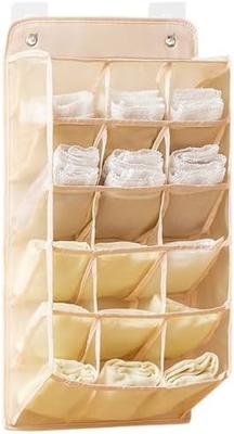 3D NEW DURABLE Closet HANGING ORGANIZER DENGAN 3D JAKET JARING, dinding rak lemari pakaian menggantung kantong penyimpanan (BEIGE-2PACK)