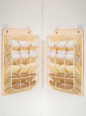 3D NEW DURABLE Closet HANGING ORGANIZER DENGAN 3D JAKET JARING, dinding rak lemari pakaian menggantung kantong penyimpanan (BEIGE-2PACK)