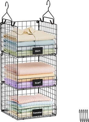 Sonyabecca 3-Tier Hanging Closet Organizer dengan nama pelat, Pakaian Hanging Rak 5 S Hooks, Wall Mount &amp; Cabinet