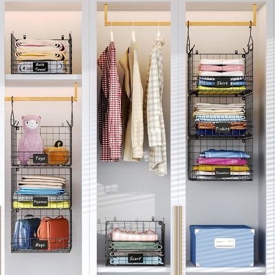 Sonyabecca 3-Tier Hanging Closet Organizer dengan nama pelat, Pakaian Hanging Rak 5 S Hooks, Wall Mount &amp; Cabinet