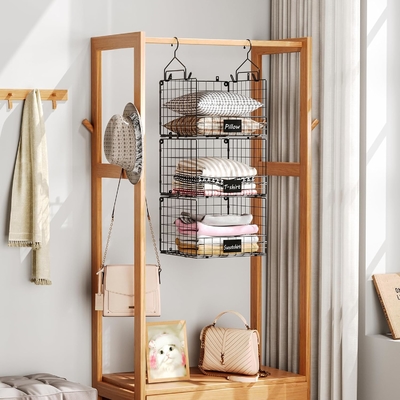 Sonyabecca 3-Tier Hanging Closet Organizer dengan nama pelat, Pakaian Hanging Rak 5 S Hooks, Wall Mount &amp; Cabinet