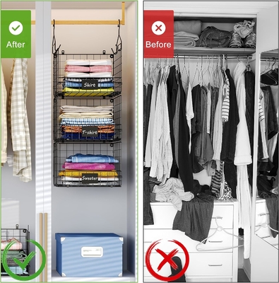 Sonyabecca 3-Tier Hanging Closet Organizer dengan nama pelat, Pakaian Hanging Rak 5 S Hooks, Wall Mount &amp; Cabinet