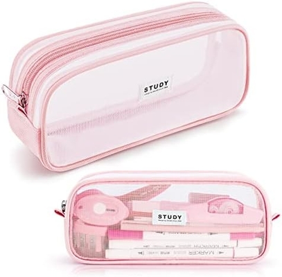 Kalidi Grid Mesh Pencil Case Kapasitas Besar Pencil Case Pencil Bag Besar Dengan Zipper Kantong Alat tulis sederhana Pen Estetika