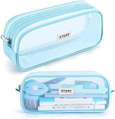 Kalidi Grid Mesh Pencil Case Kapasitas Besar Pencil Case Pencil Bag Besar Dengan Zipper Kantong Alat tulis sederhana Pen Estetika