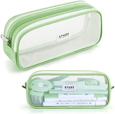 Kalidi Grid Mesh Pencil Case Kapasitas Besar Pencil Case Pencil Bag Besar Dengan Zipper Kantong Alat tulis sederhana Pen Estetika