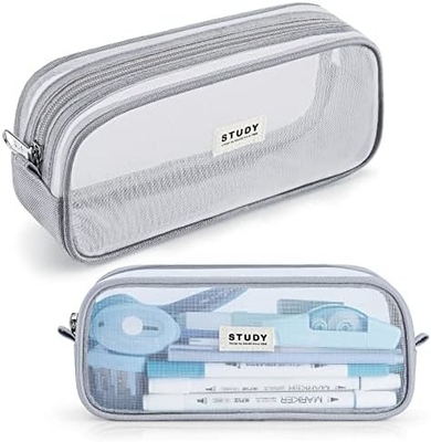 Kalidi Grid Mesh Pencil Case Kapasitas Besar Pencil Case Pencil Bag Besar Dengan Zipper Kantong Alat tulis sederhana Pen Estetika