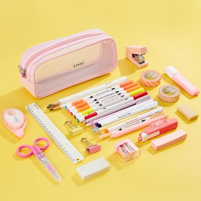 Kalidi Grid Mesh Pencil Case Kapasitas Besar Pencil Case Pencil Bag Besar Dengan Zipper Kantong Alat tulis sederhana Pen Estetika