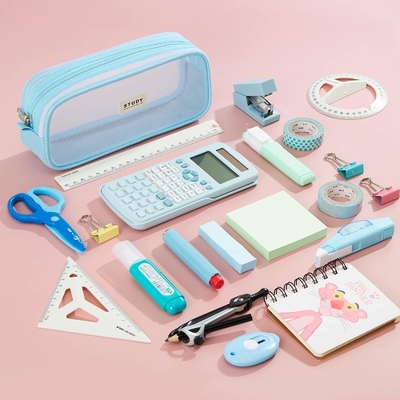 Kalidi Grid Mesh Pencil Case Kapasitas Besar Pencil Case Pencil Bag Besar Dengan Zipper Kantong Alat tulis sederhana Pen Estetika