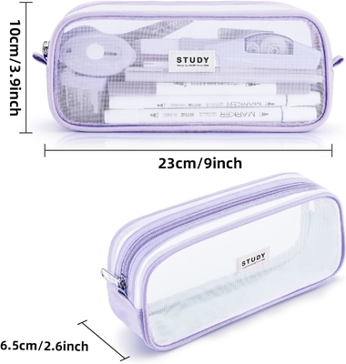Kalidi Grid Mesh Pencil Case Kapasitas Besar Pencil Case Pencil Bag Besar Dengan Zipper Kantong Alat tulis sederhana Pen Estetika