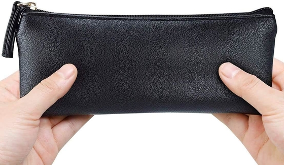 MROCO Pencil Case Pencil Pouch Black Pencil Bag PU Leather Pen Case Small Zipper Pouch untuk Pensil, Pena, Marker, Makeu