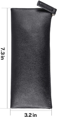 MROCO Pencil Case Pencil Pouch Black Pencil Bag PU Leather Pen Case Small Zipper Pouch untuk Pensil, Pena, Marker, Makeu