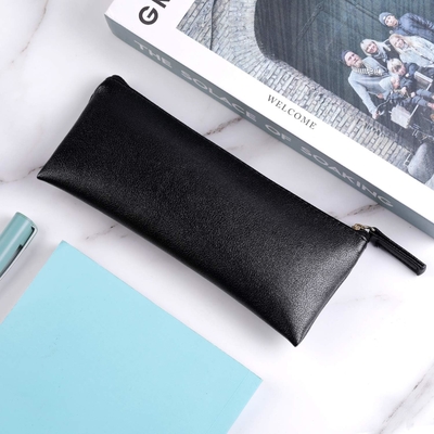 MROCO Pencil Case Pencil Pouch Black Pencil Bag PU Leather Pen Case Small Zipper Pouch untuk Pensil, Pena, Marker, Makeu