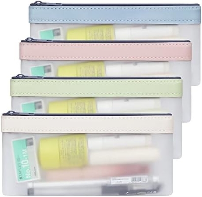 Klasik Pencil Case 4 Pack Zipper Pencil Bag, Multifungsi Clear Pen Bag Organizer Stationery Storage Bag