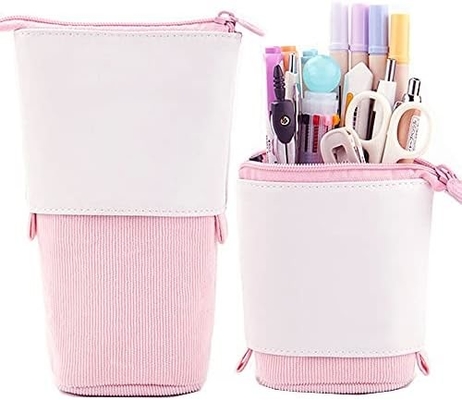 Telescopic Pencil Bag Pen Holder Case Stationery, PU Corduroy Stand-up retractable Transformer Bag Colorful Organizer,