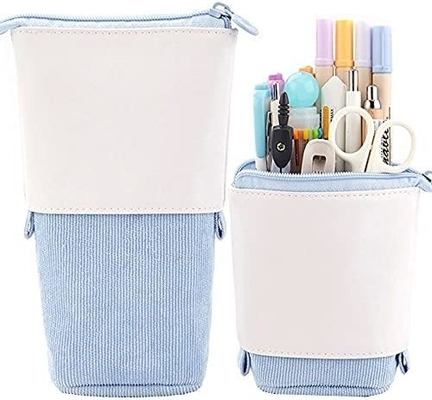 Telescopic Pencil Bag Pen Holder Case Stationery, PU Corduroy Stand-up retractable Transformer Bag Colorful Organizer,