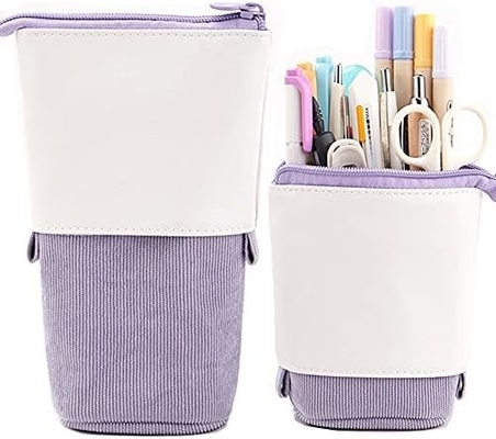 Telescopic Pencil Bag Pen Holder Case Stationery, PU Corduroy Stand-up retractable Transformer Bag Colorful Organizer,