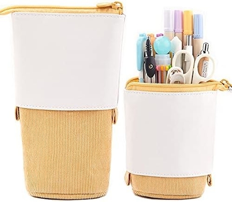 Telescopic Pencil Bag Pen Holder Case Stationery, PU Corduroy Stand-up retractable Transformer Bag Colorful Organizer,